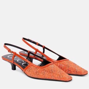 Gucci Orange Embellished Kitten Heels